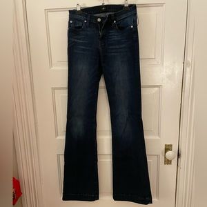 Very long and slim fit jeans, bootcut. 32” inseam